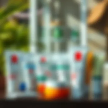 Different types of sunscreens displayed on a table