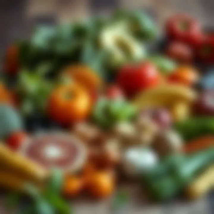 An array of fresh fruits and vegetables showcasing a healthy diet