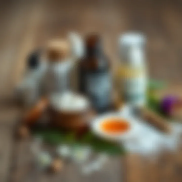 Natural ingredients for skin care on a wooden surface